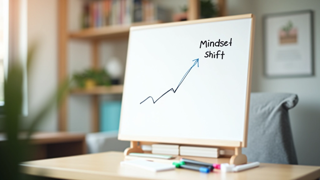 Tableau blanc avec des mots positifs et des flèches montrant une progression mentale