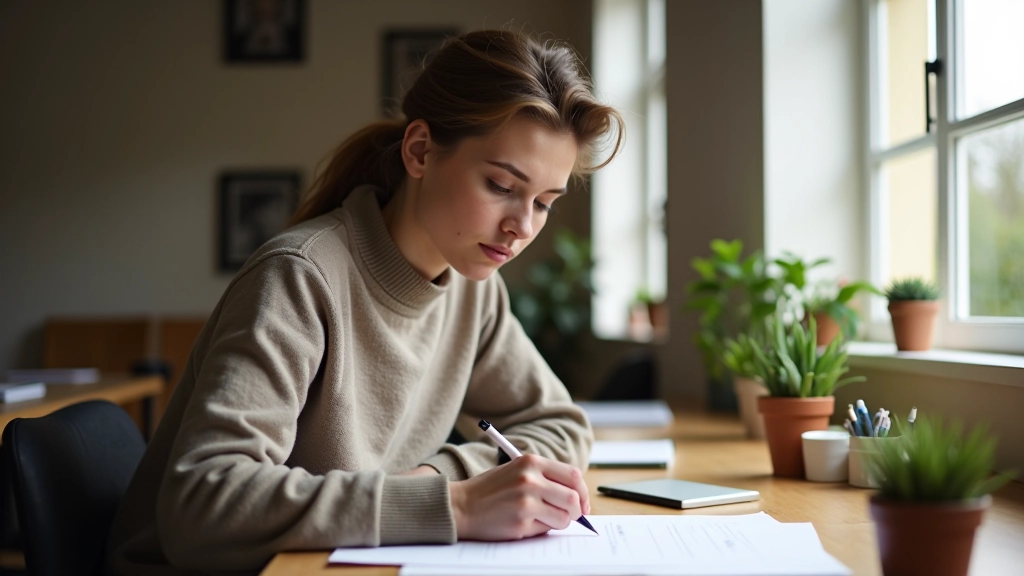 Personne travaillant sur un projet créatif à son bureau avec plantes et fournitures, symbole de productivité personnelle